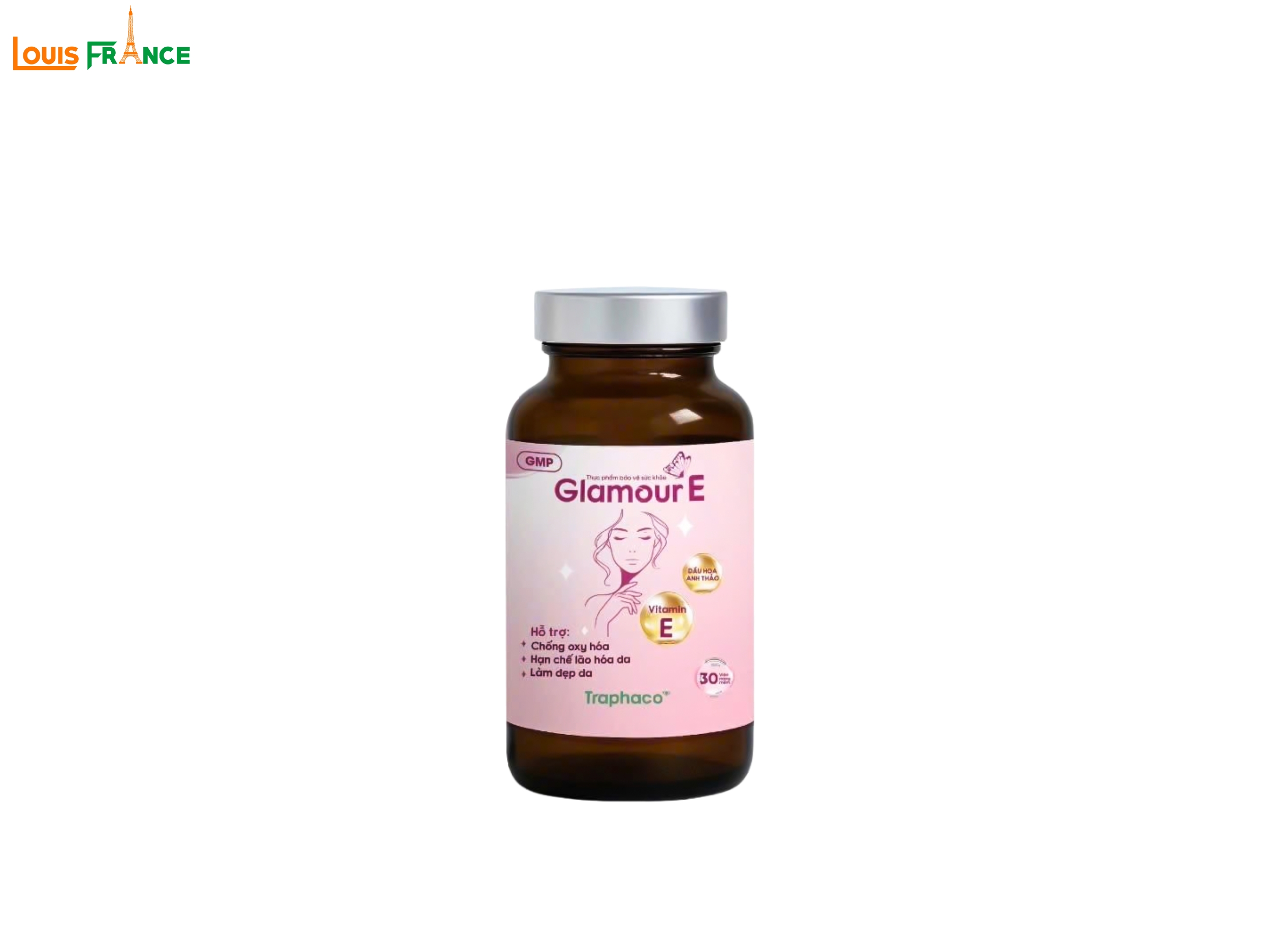 Viên uống Glamour E giúp cân bằng nội tiết tố, làm đẹp da.